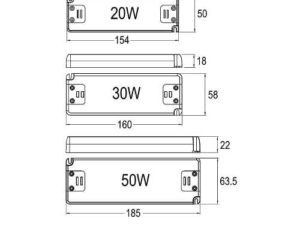 Technische Zeichnung Unabhängiges LED-Netzgerät mit Konstantspannung 20-50 W flach