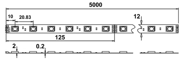 Technische Zeichnung zu LED-Band 12 W/m 24 V RGB