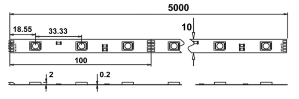 Technische Zeichnung zu LED-Band 7,2 W/m 12 V RGB