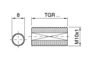 Technische Zeichnung zu Gewinderohr M10x1 abgeflacht 15..100 mm