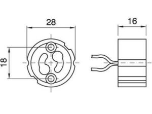 Technische Zeichnung zu Halogen GZ10-Fassung mit Kabel FEP 25 cm