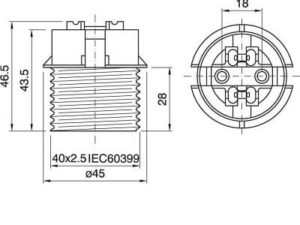 Technische Zeichnung zu E26 Flanschfassung 1-tlg. T150
