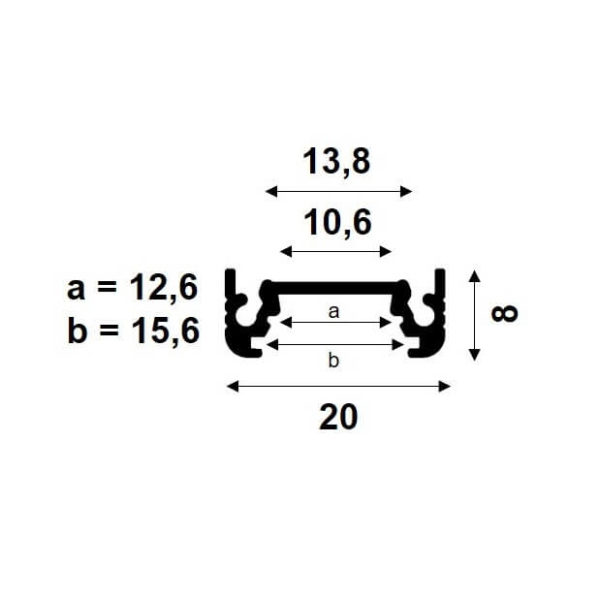 Technische Zeichnung zu LED-Profil Serie XTRA-FLAT-S