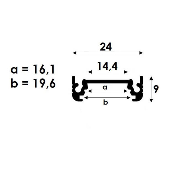 Technische Zeichnung zu LED-Profil Serie XTRA-FLAT-M
