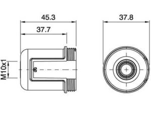 Technische Zeichnung zu E27 Gewindekappe Nippel für Wippschalter (mit Erdung)