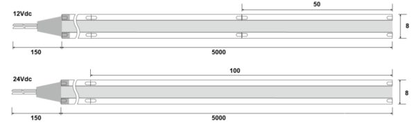 Technische Zeichnung zu COB LED-Band 8 W/m