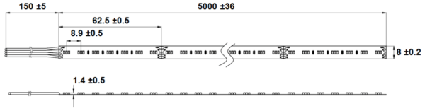 Technische Zeichnung zu LED-Band 14,4 W/m mit R-G-B 2110-LEDs