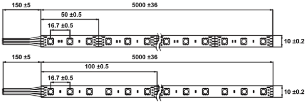 Technische Zeichnung zu LED-Band 15 W/m mit RGB 5050-LEDs